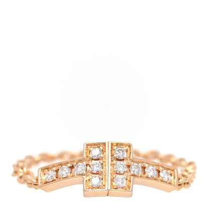 Tiffany 18K Rose Gold Diamond T Chain Ring 52 6 1 of 4