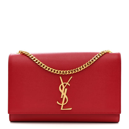 Saint Laurent Grain De Poudre Medium Monogram Kate Satchel Red 1 of 10