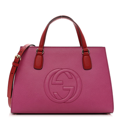 Gucci Dollar Calfskin Medium Soho Top Handle Satchel New Rosette Hibiscus Red 1 of 11