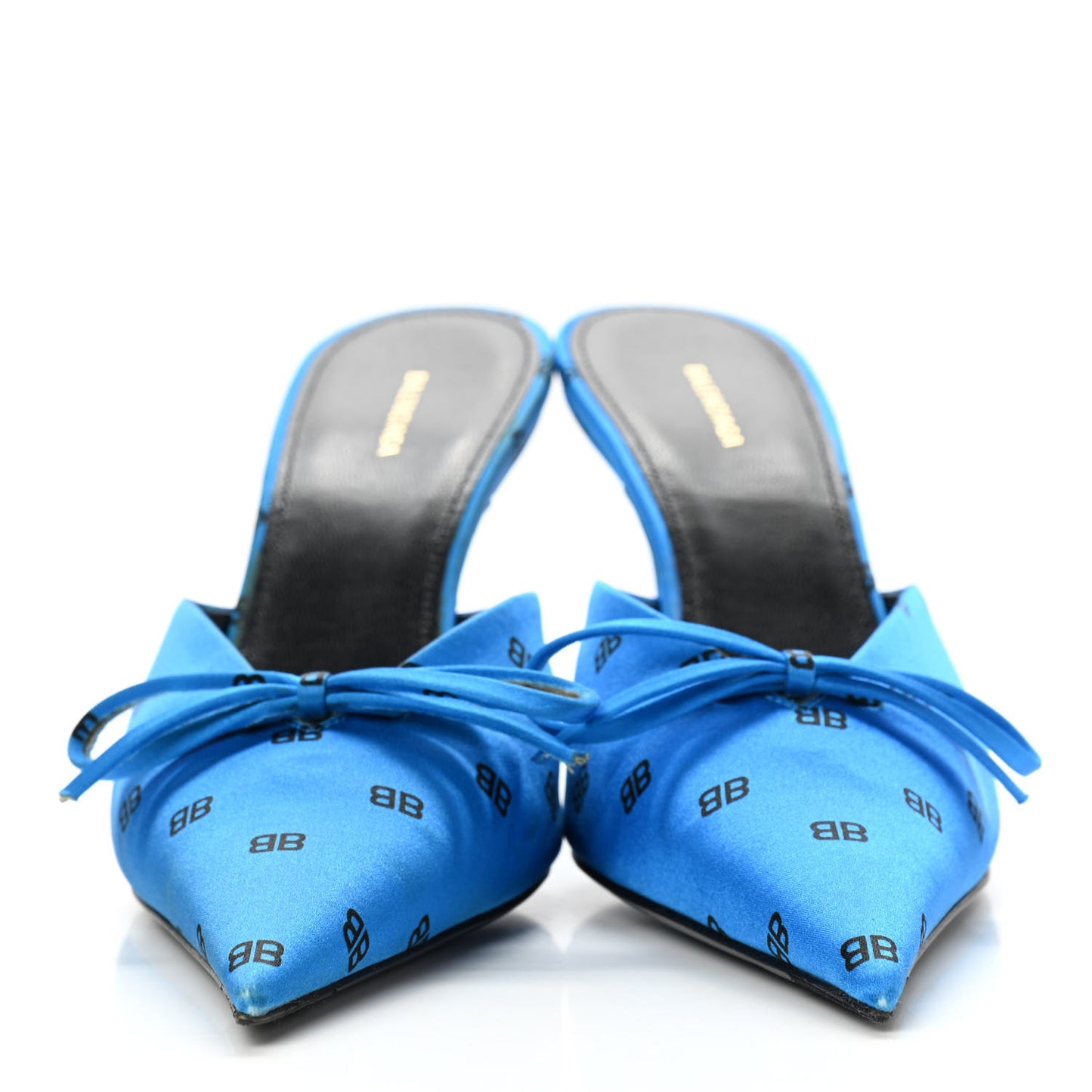 Crepe Satin BB Printed Knife Pointed Toe Mules 36.5 Turquoise Black