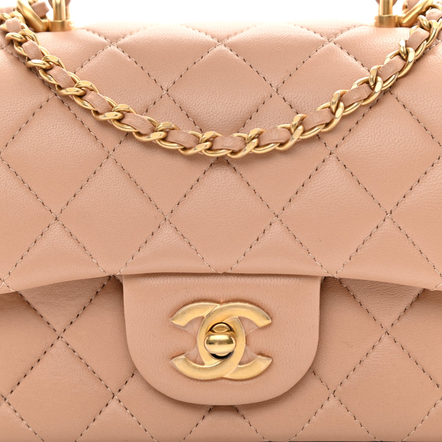 Chanel Lambskin Quilted Mini Top Handle Rectangular Flap Beige 8 of 11