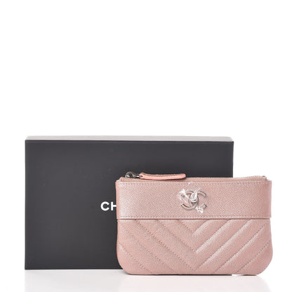 Chanel Metallic Caviar Chevron Quilted Small Vintage Mademoiselle Cosmetic Case Pink 8 of 8