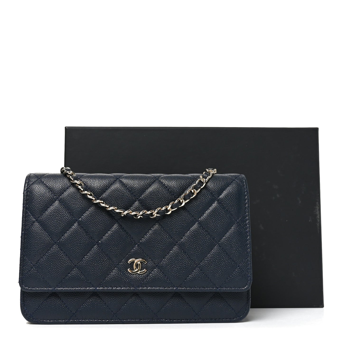 Caviar Quilted Wallet on Chain WOC Navy Blue