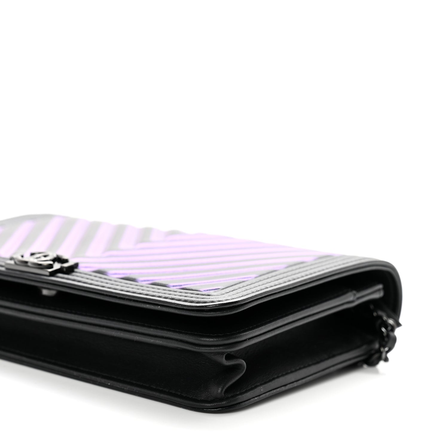 Calfskin Painted Chevron Embossed Boy Wallet On Chain WOC Black