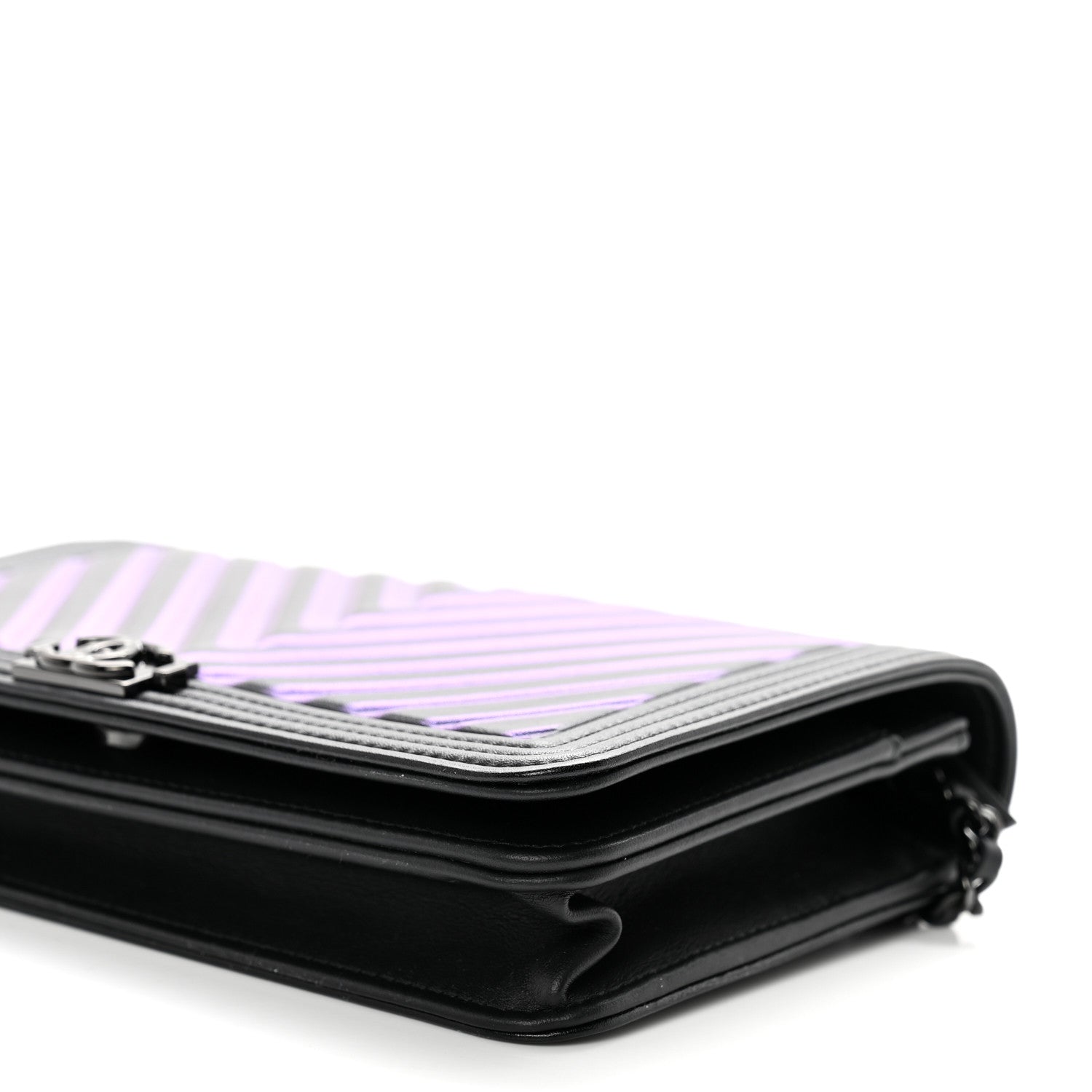 Chanel Calfskin Painted Chevron Embossed Boy Wallet On Chain WOC Black 10 of 11