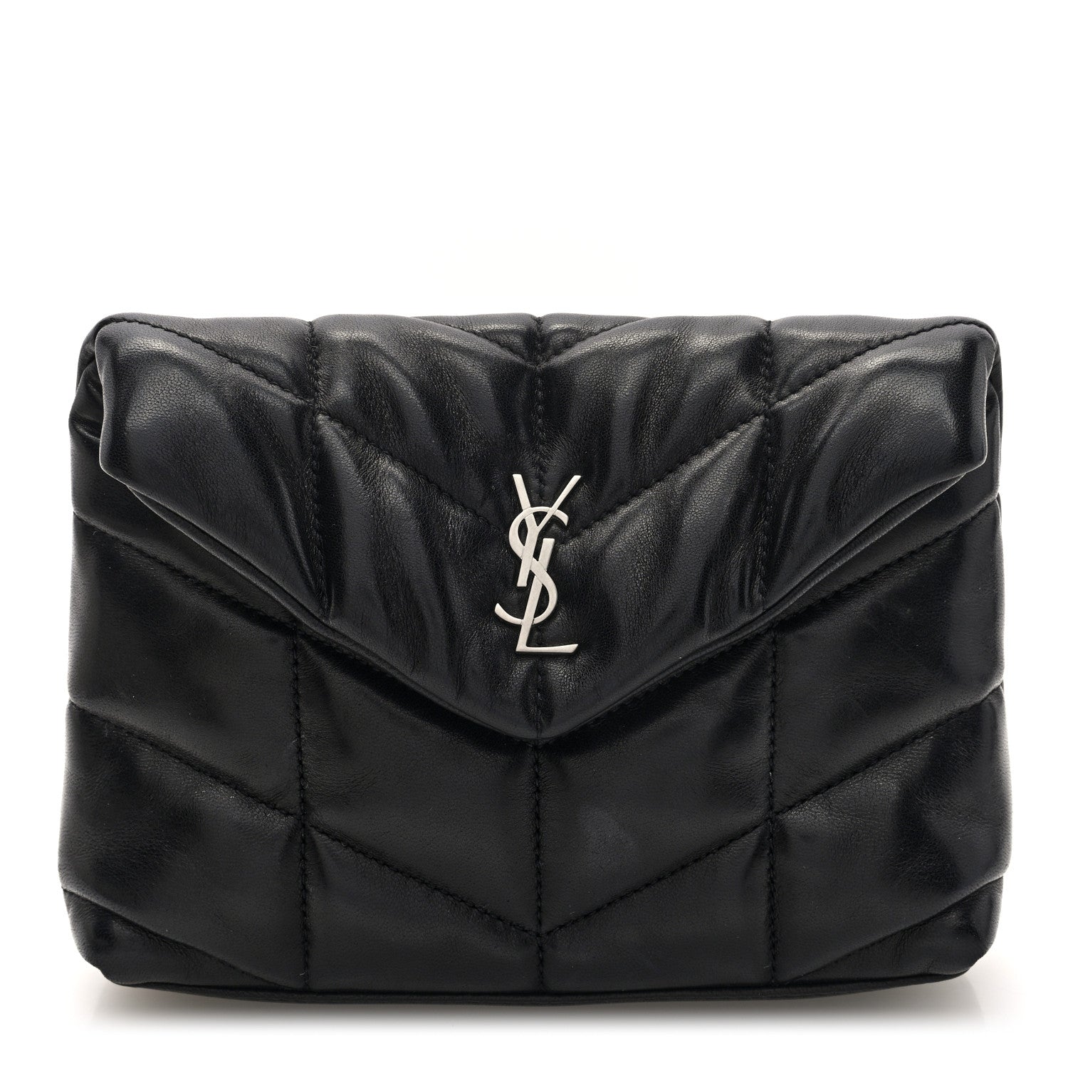 Saint Laurent Lambskin Monogram Loulou Puffer Pouch Clutch Black 1 of 12