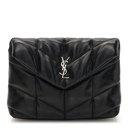 Saint Laurent Lambskin Monogram Loulou Puffer Pouch Clutch Black 1 of 12