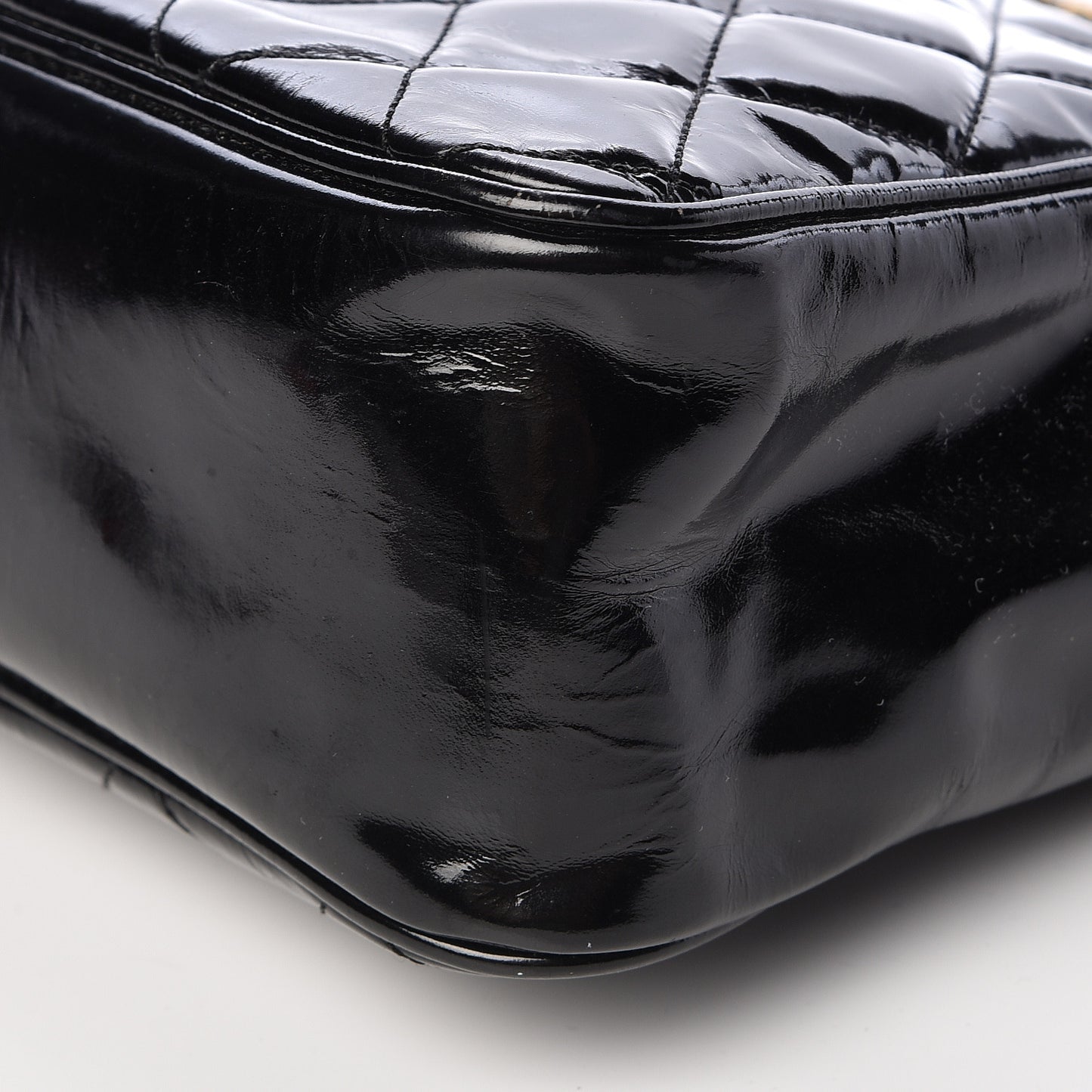 Patent Quilted Tote Black