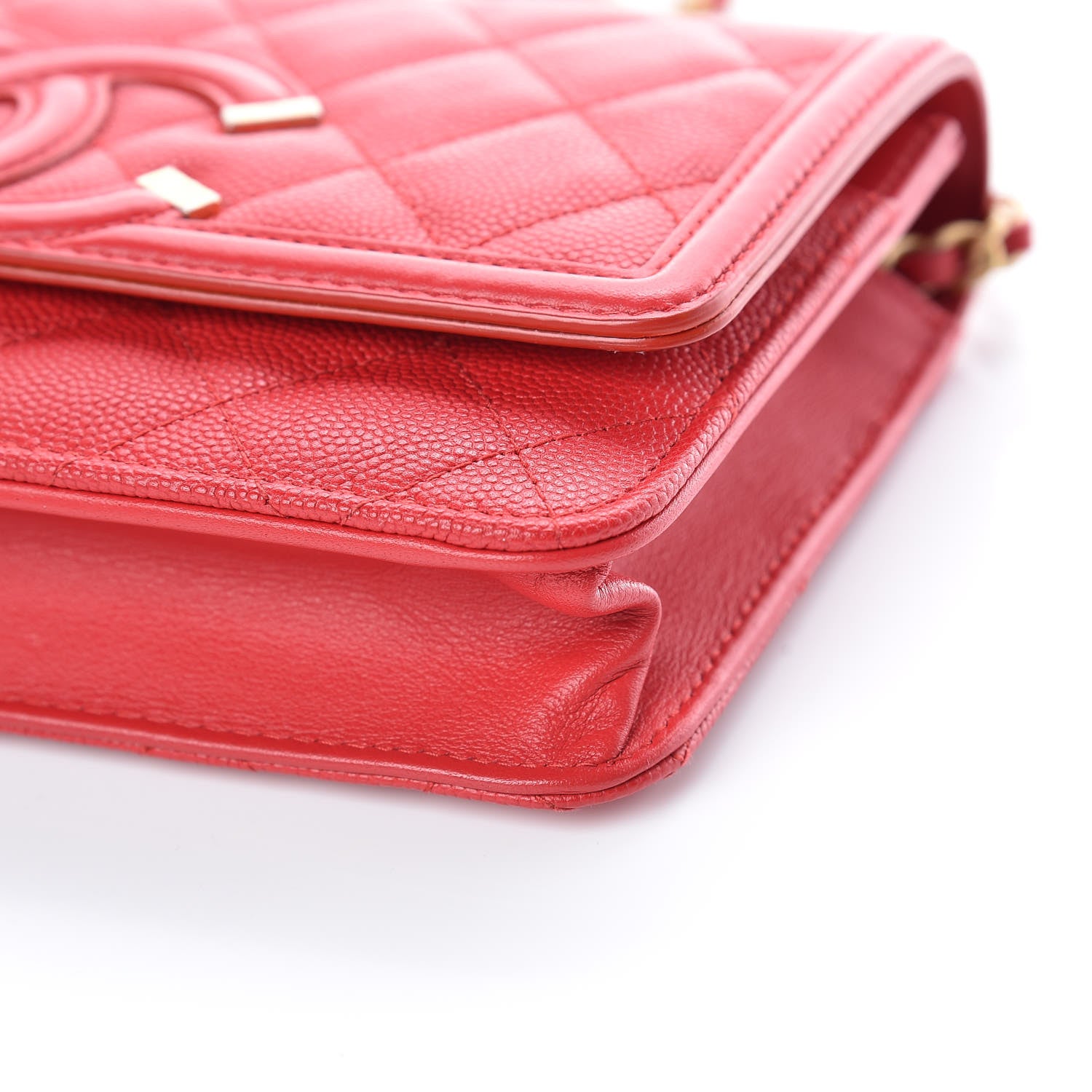 Chanel Caviar Quilted CC Filigree Wallet On Chain WOC Red 6 of 11
