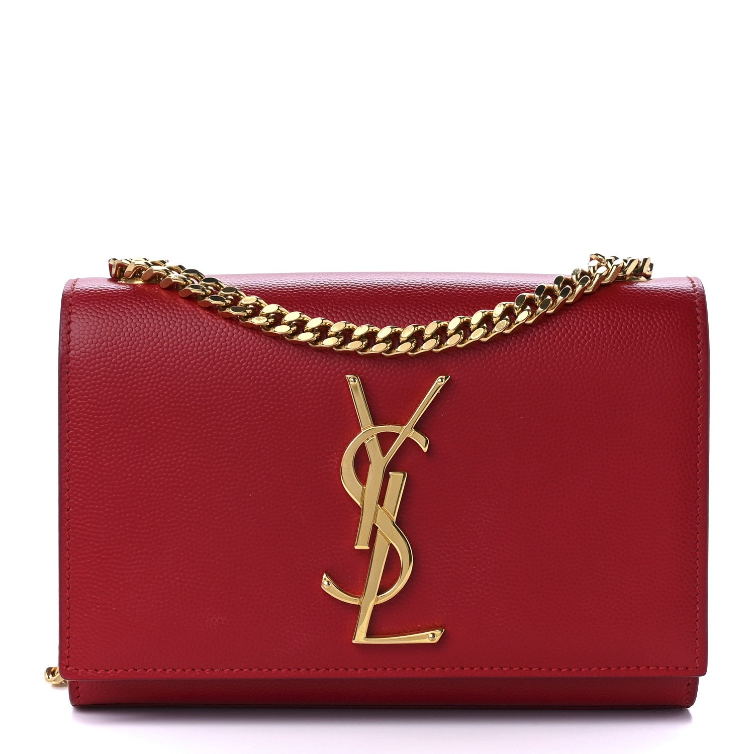 Saint Laurent Grain De Poudre Small Monogram Kate Satchel Red 1 of 12