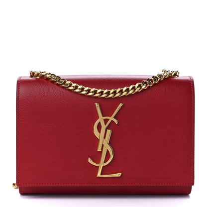 Saint Laurent Grain De Poudre Small Monogram Kate Satchel Red 1 of 12