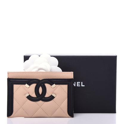 Chanel Caviar Quilted Filigree Card Holder Beige Black 9 of 9