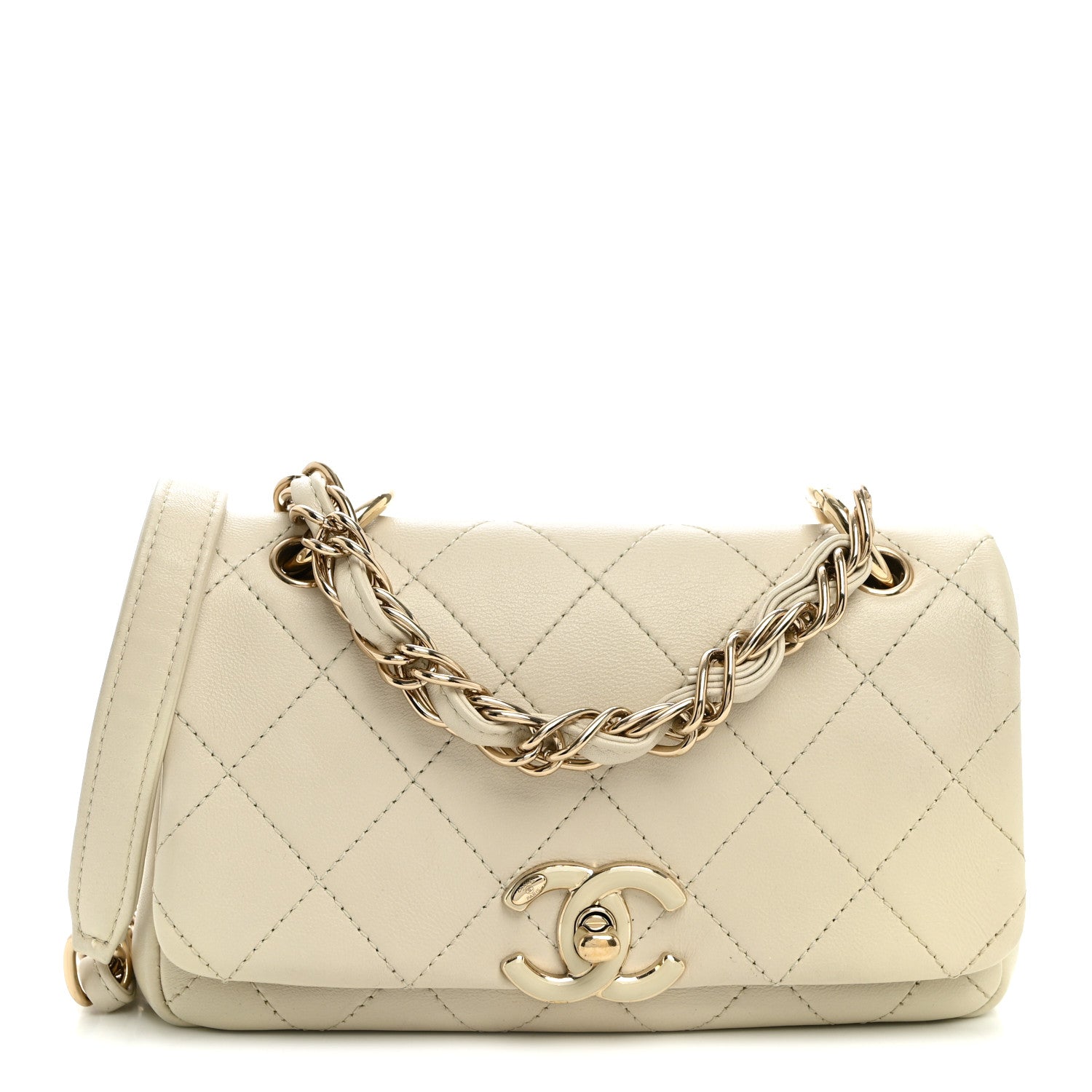 Chanel Lambskin Quilted Medium Twist Chain Flap Light Beige 1 of 10