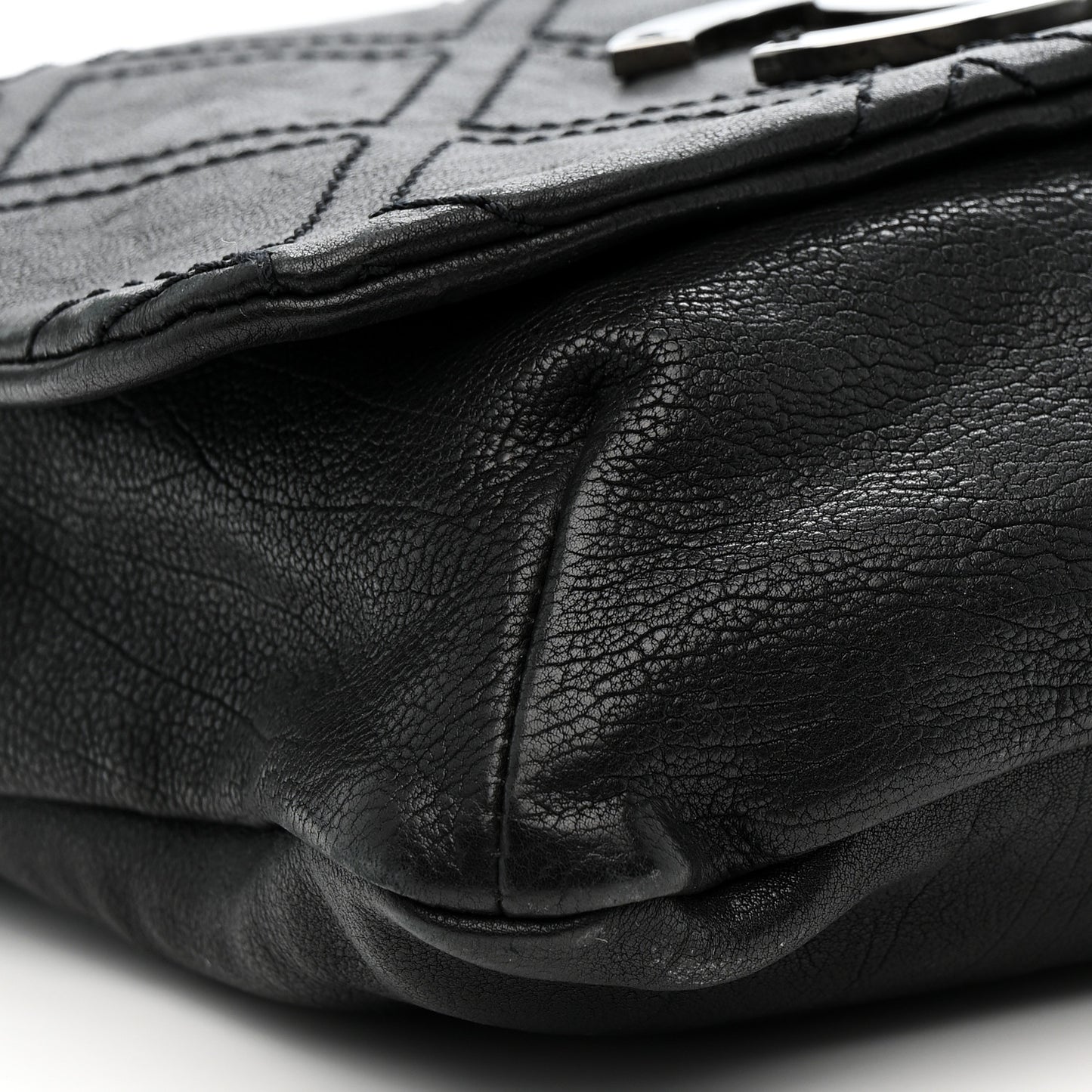 Calfskin Diamond Stitch Large Messenger Black