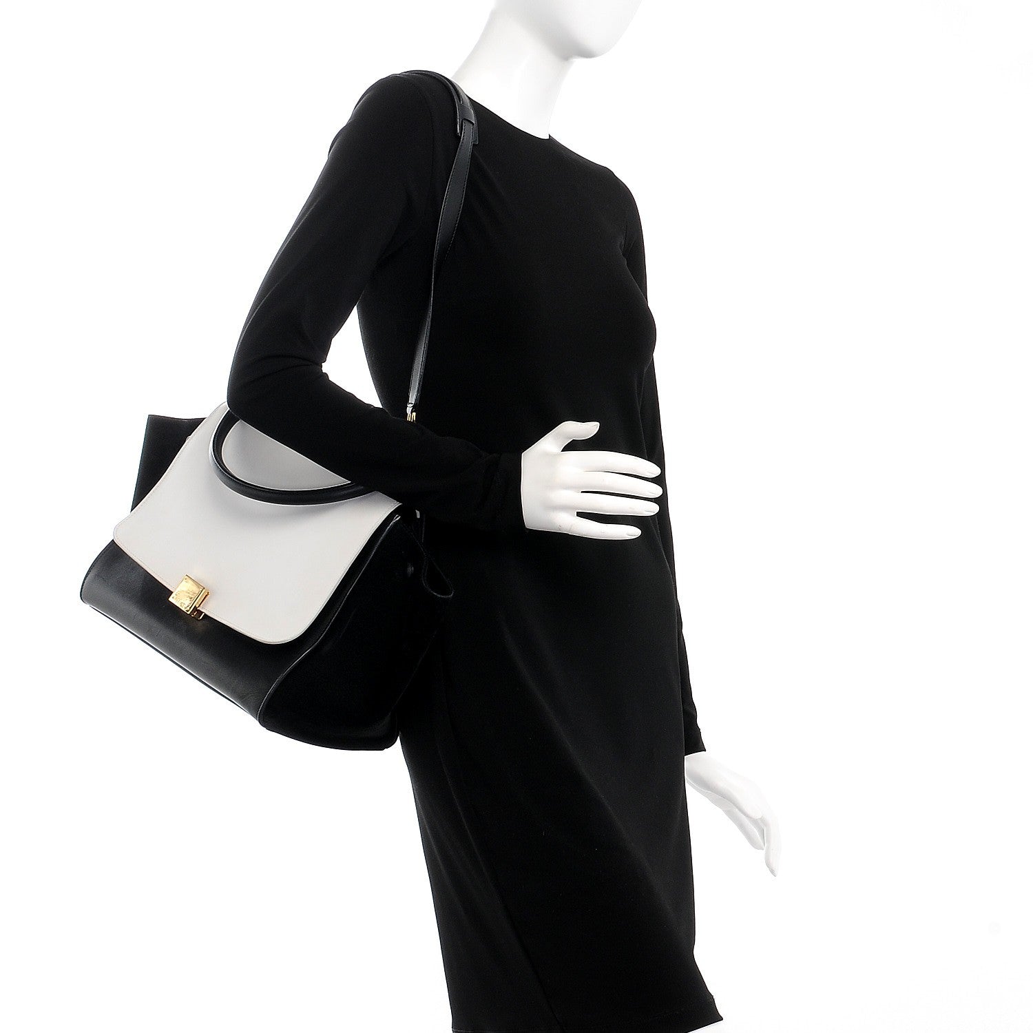 Celine Smooth Calfskin Suede Medium Bi-Color Trapeze Black 2 of 11