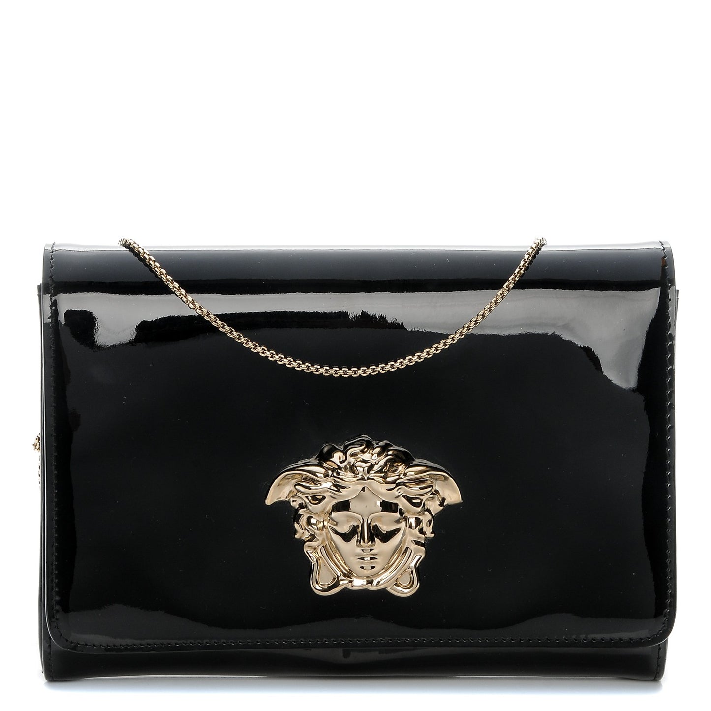 Patent Palazzo Medusa Chain Evening Bag Black