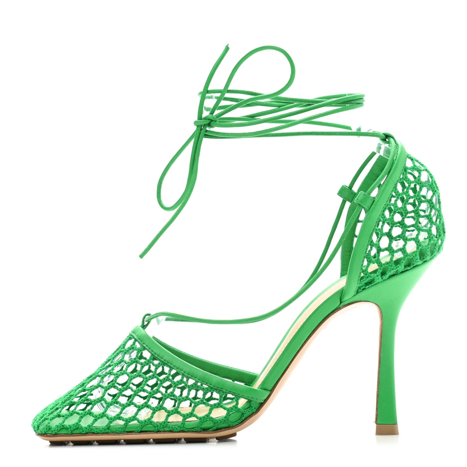 Bottega Veneta Mesh Nappa Stretch Ankle Tie 90mm Sandals 39 Grass 1 of 7