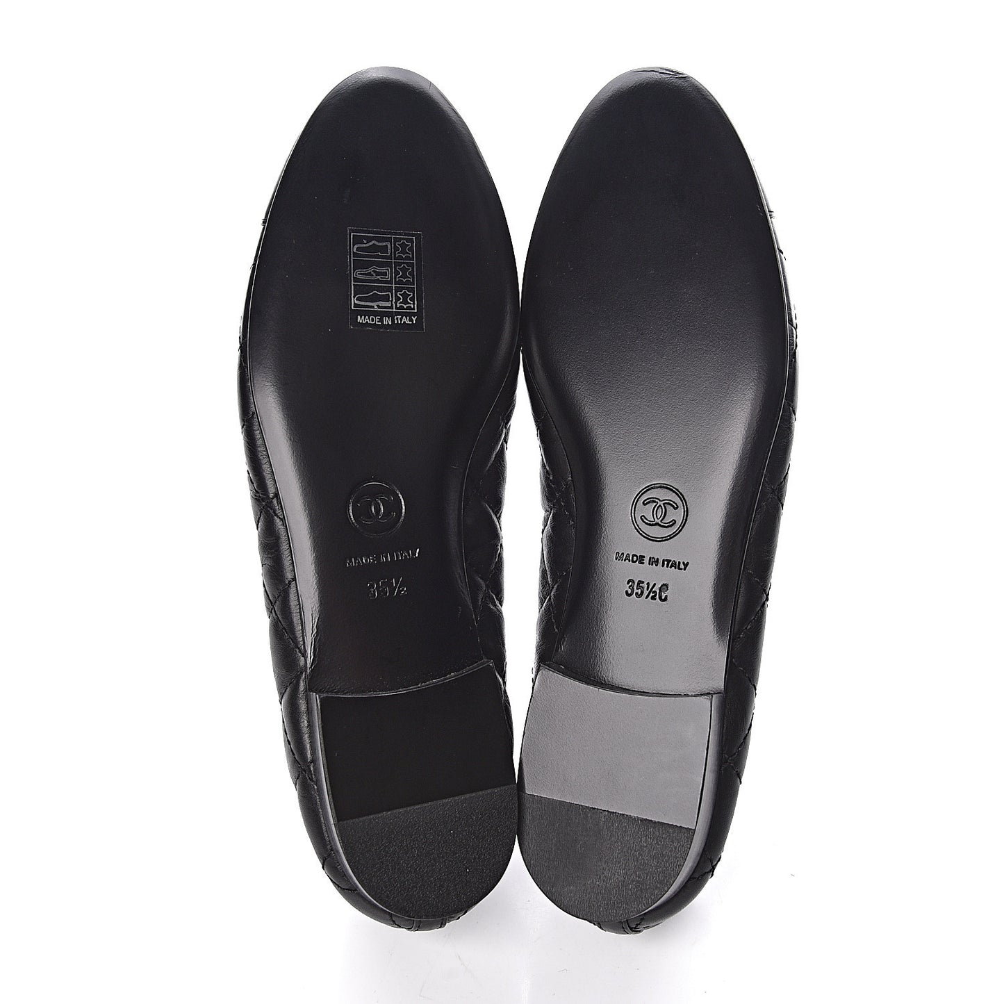 Aged Calfskin Quilted Cap Toe Ballerina Flats 35.5 Black