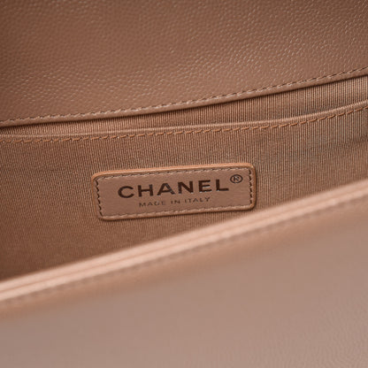 Chanel Caviar Chevron Quilted Medium Boy Flap Dark Beige 6 of 12