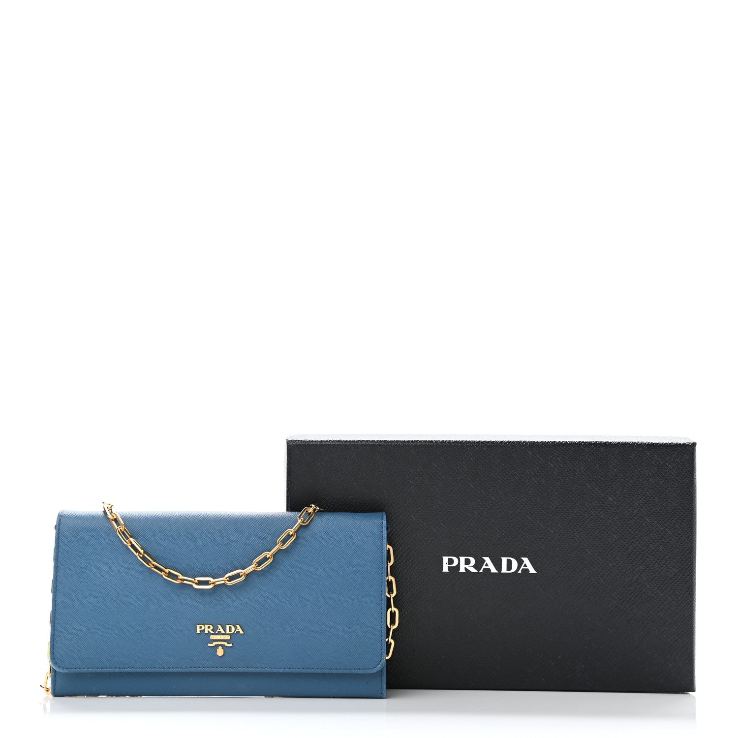 Prada Saffiano Metal Large Chain Wallet Cobalto 11 of 11