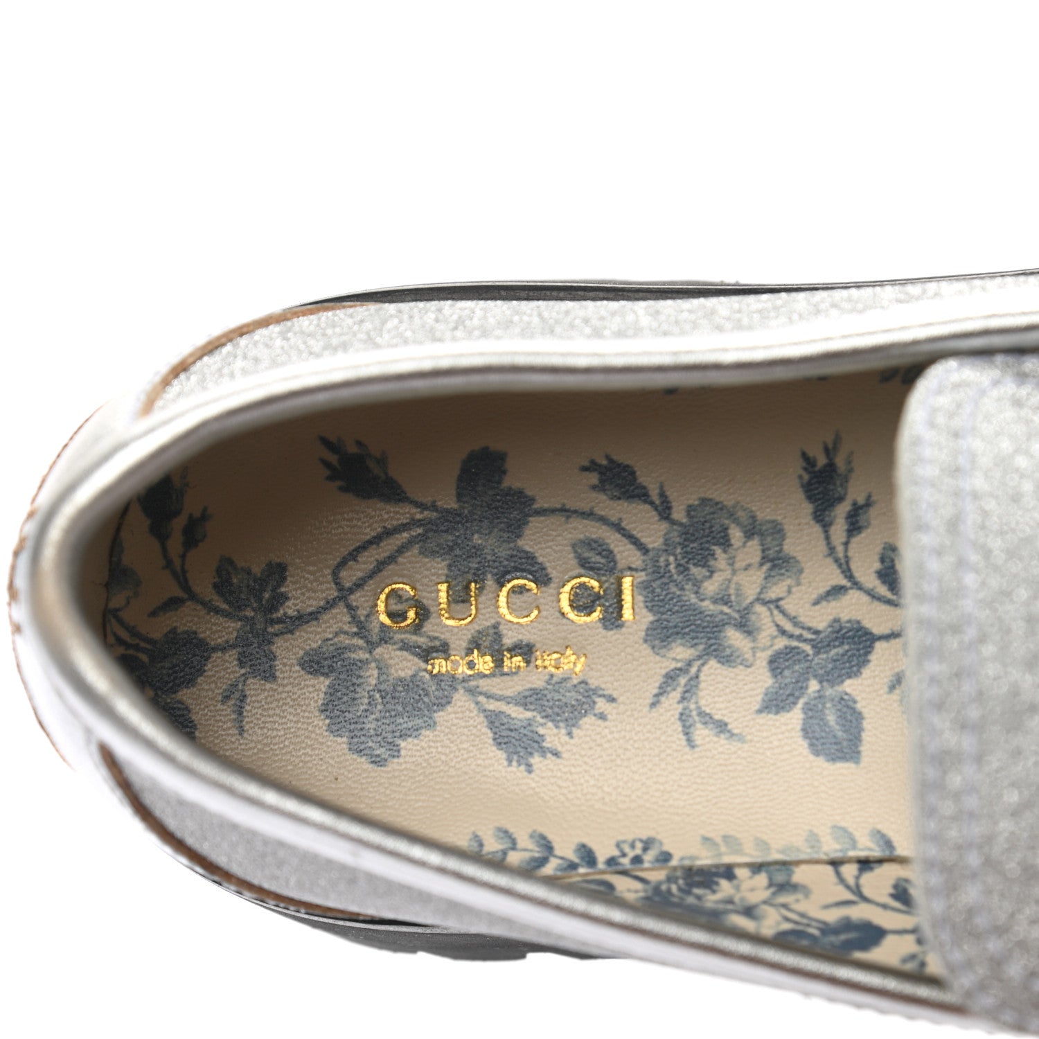 Gucci Mini Diamond Storm Silk Calfskin Womens Harald Horsebit 25mm Platform Loafers 38 Silver 7 of 12
