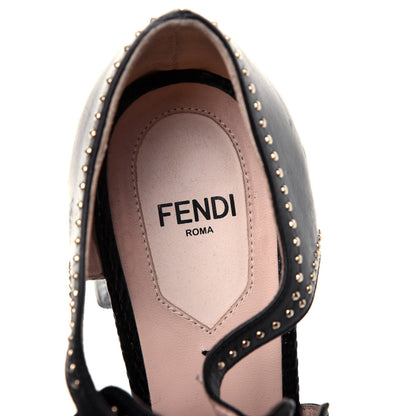 Fendi Calfskin Studded Chameleon Block Heel Pumps 38 Black 7 of 11