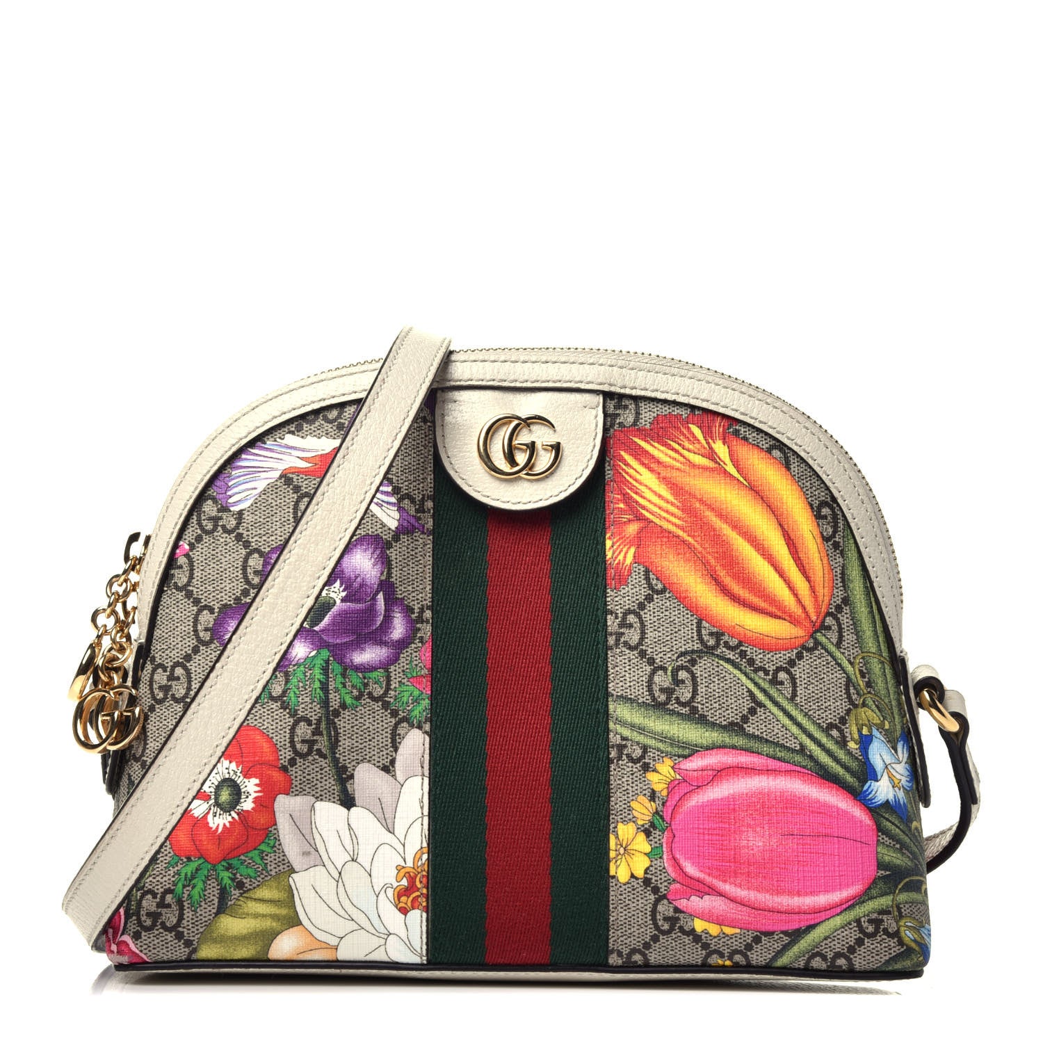 Gucci GG Supreme Monogram Flora Web GG Small Ophidia Dome Shoulder Bag White 1 of 11