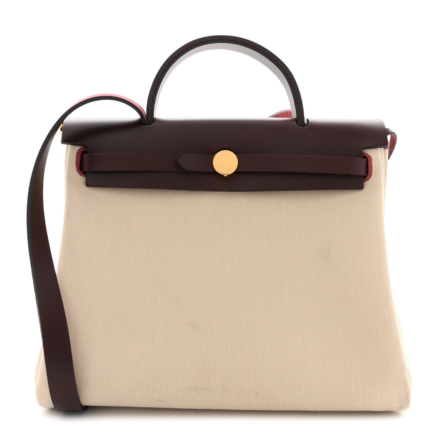 Hermes Military Toile Vache Hunter Herbag Zip Retourne 31 PM Beton Rouge Sellier 1 of 14