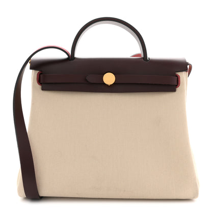 Hermes Military Toile Vache Hunter Herbag Zip Retourne 31 PM Beton Rouge Sellier 1 of 14