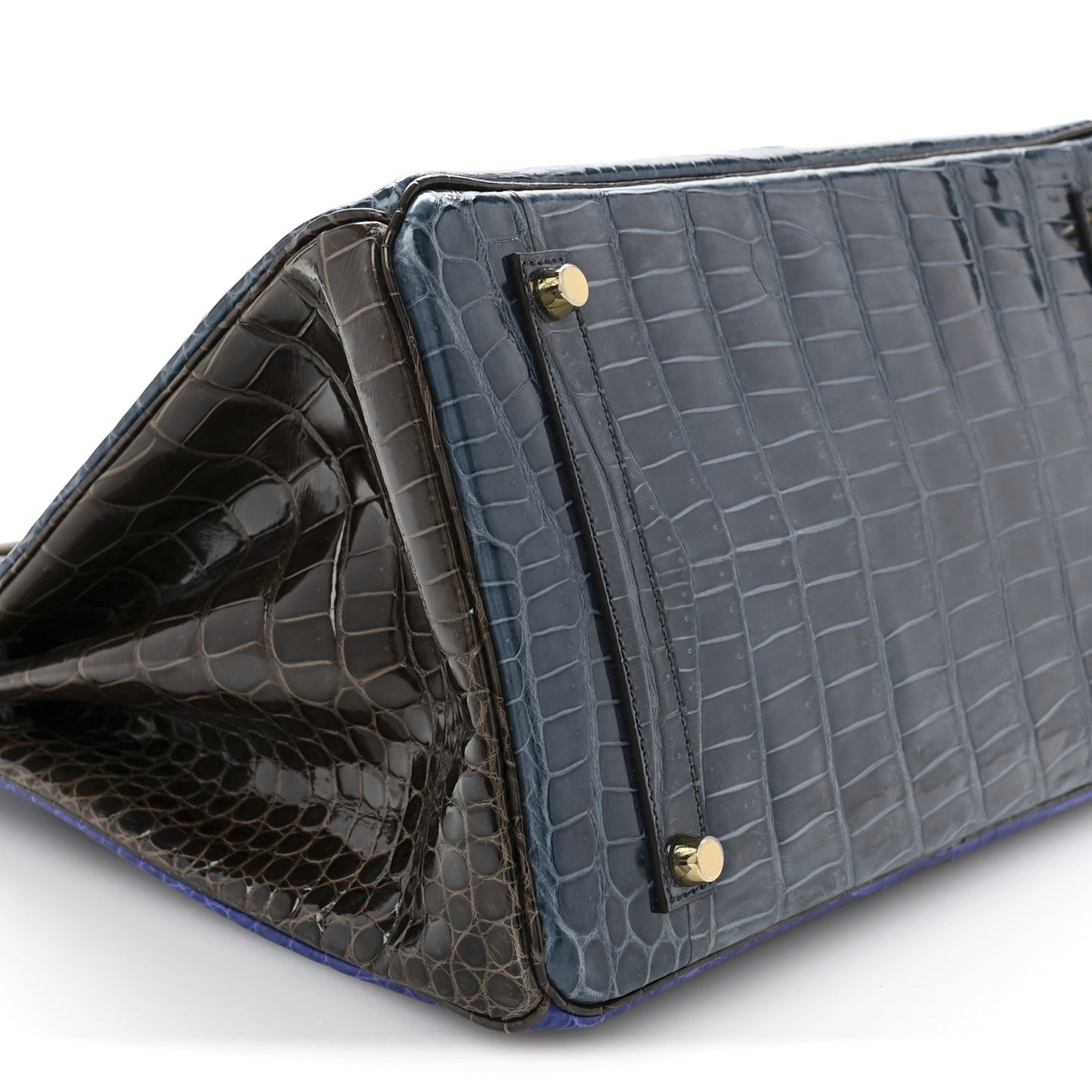 Shiny Porosus Crocodile Horseshoe Birkin 35 Havane Bleu Electrique Bleu Roi