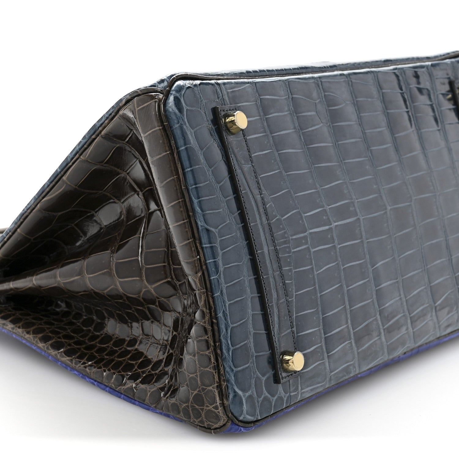 Hermes Shiny Porosus Crocodile Horseshoe Birkin 35 Havane Bleu Electrique Bleu Roi 9 of 14