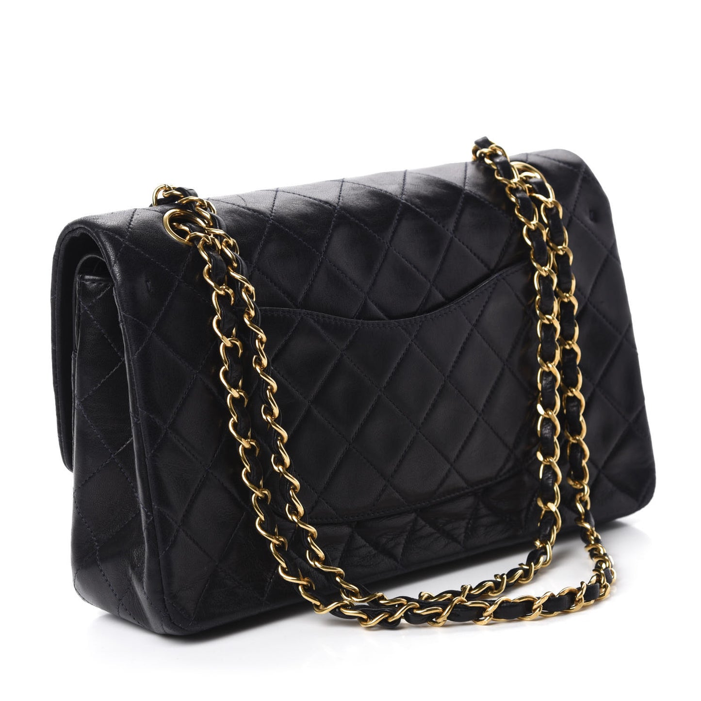 Lambskin Quilted Medium Double Flap Navy