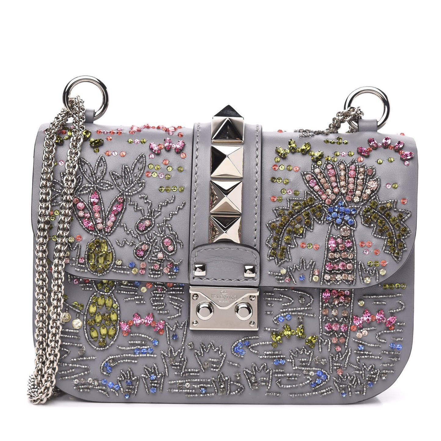 Vitello Crystal Embellished Glam Lock Rockstud Flap Periwinkle
