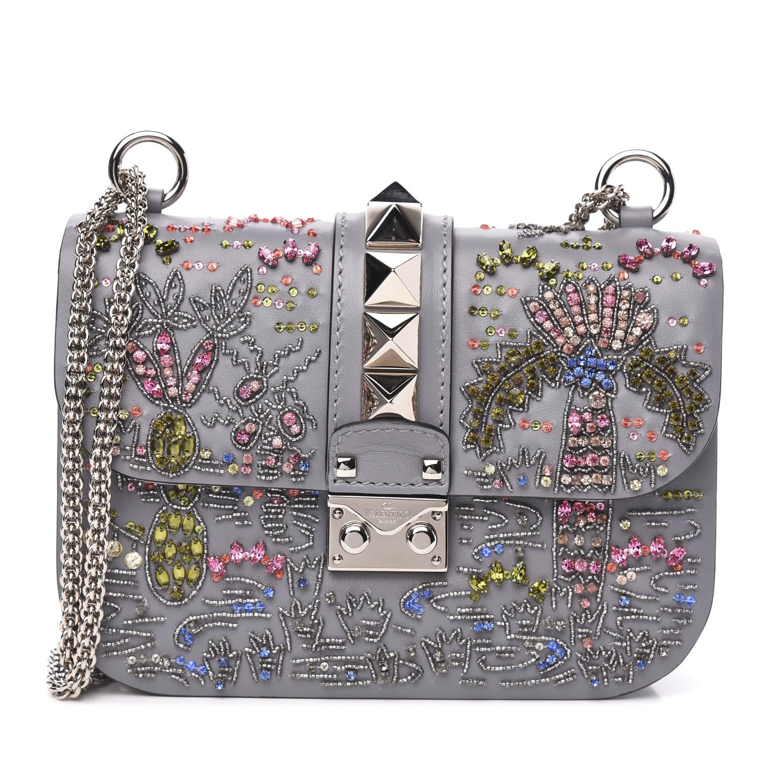 Valentino Garavani Vitello Crystal Embellished Glam Lock Rockstud Flap Periwinkle 1 of 10