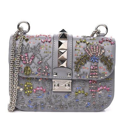 Valentino Garavani Vitello Crystal Embellished Glam Lock Rockstud Flap Periwinkle 1 of 10