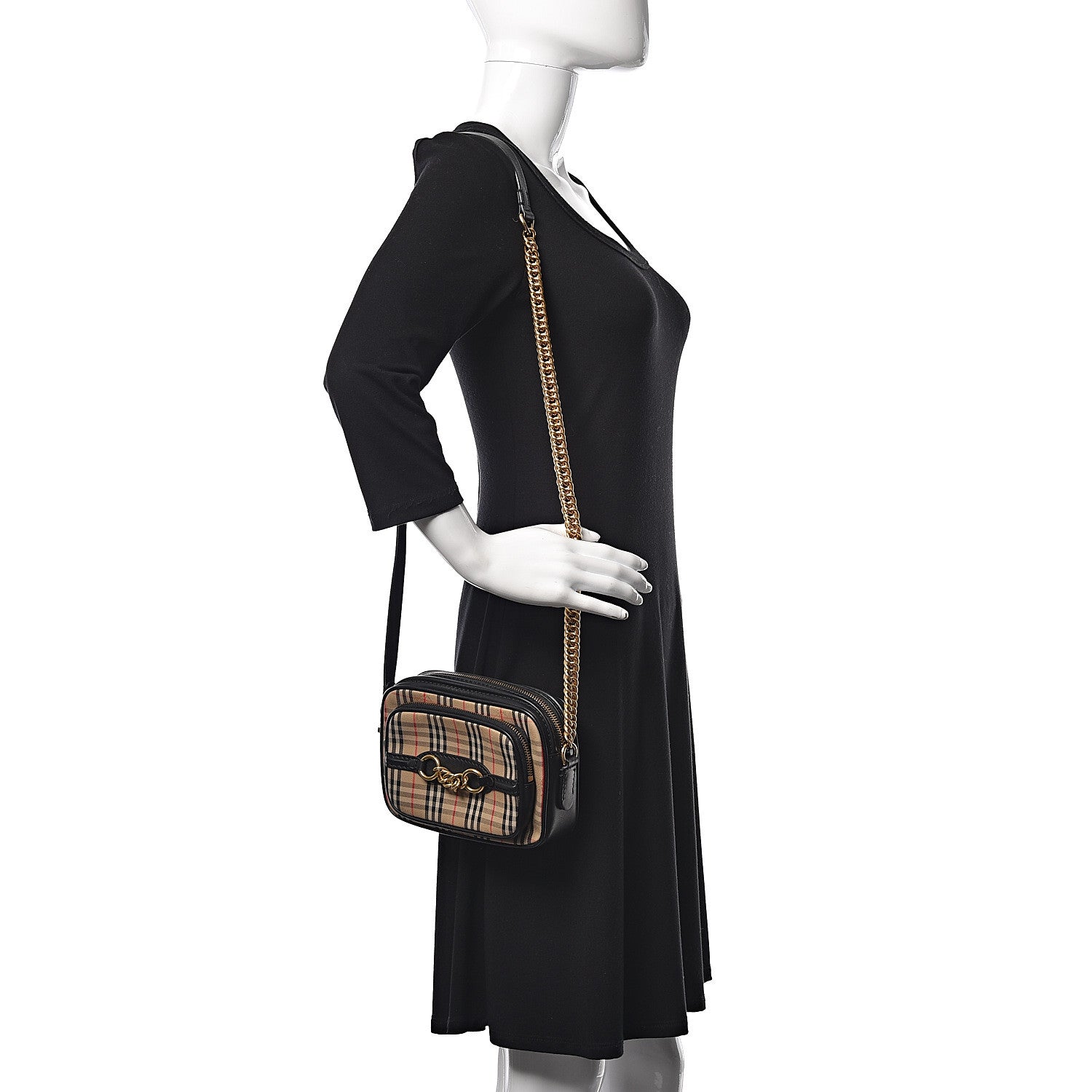 Burberry 1983 Knight Check Smooth Calfskin Link Camera Bag Black 2 of 8