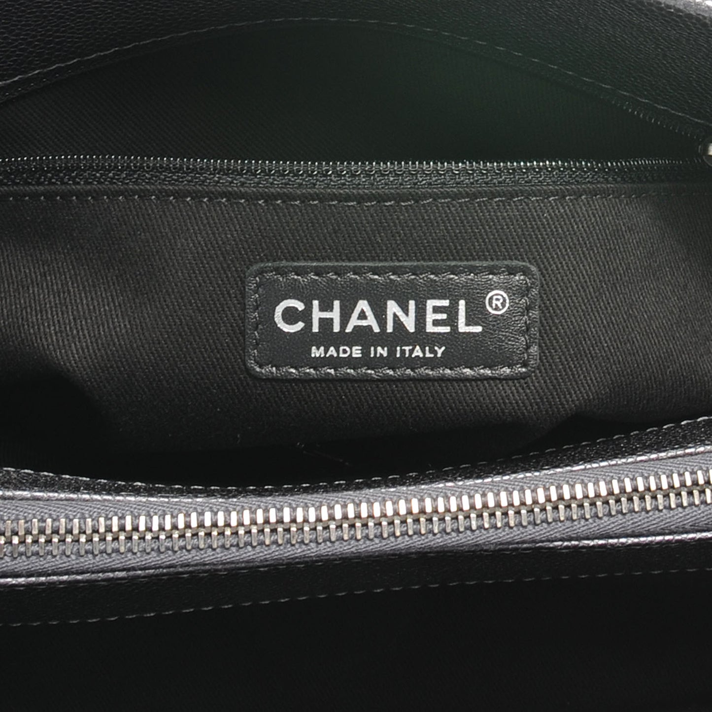 Caviar Timeless CC Large Zip Shopping Tote Dark Silver