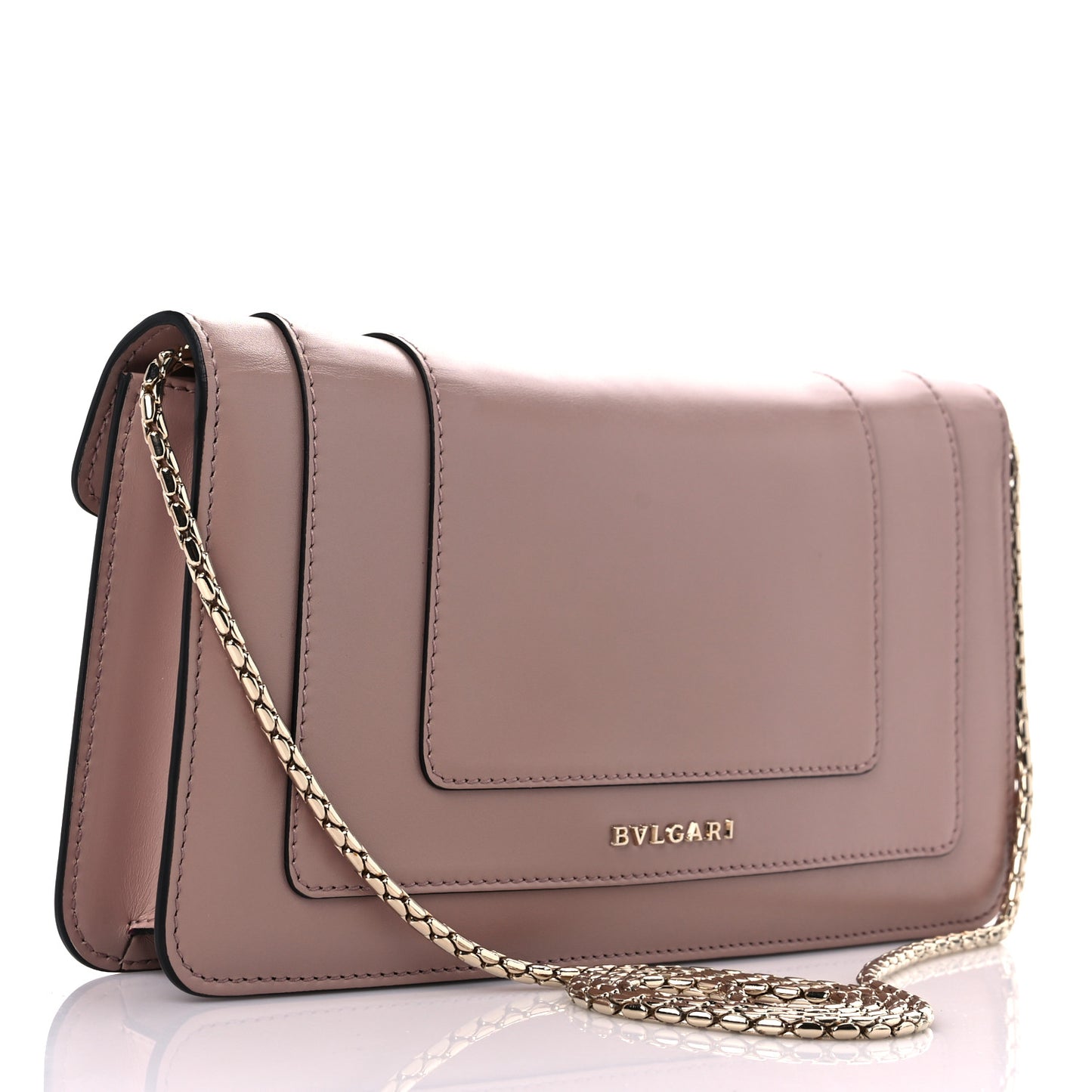 Calfskin Serpenti Forever Flap Clutch Dark Beige