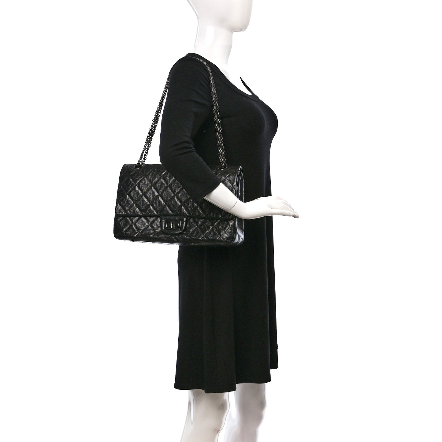 Glazed Aged Calfskin Quilted 2.55 Reissue 227 Flap So Black