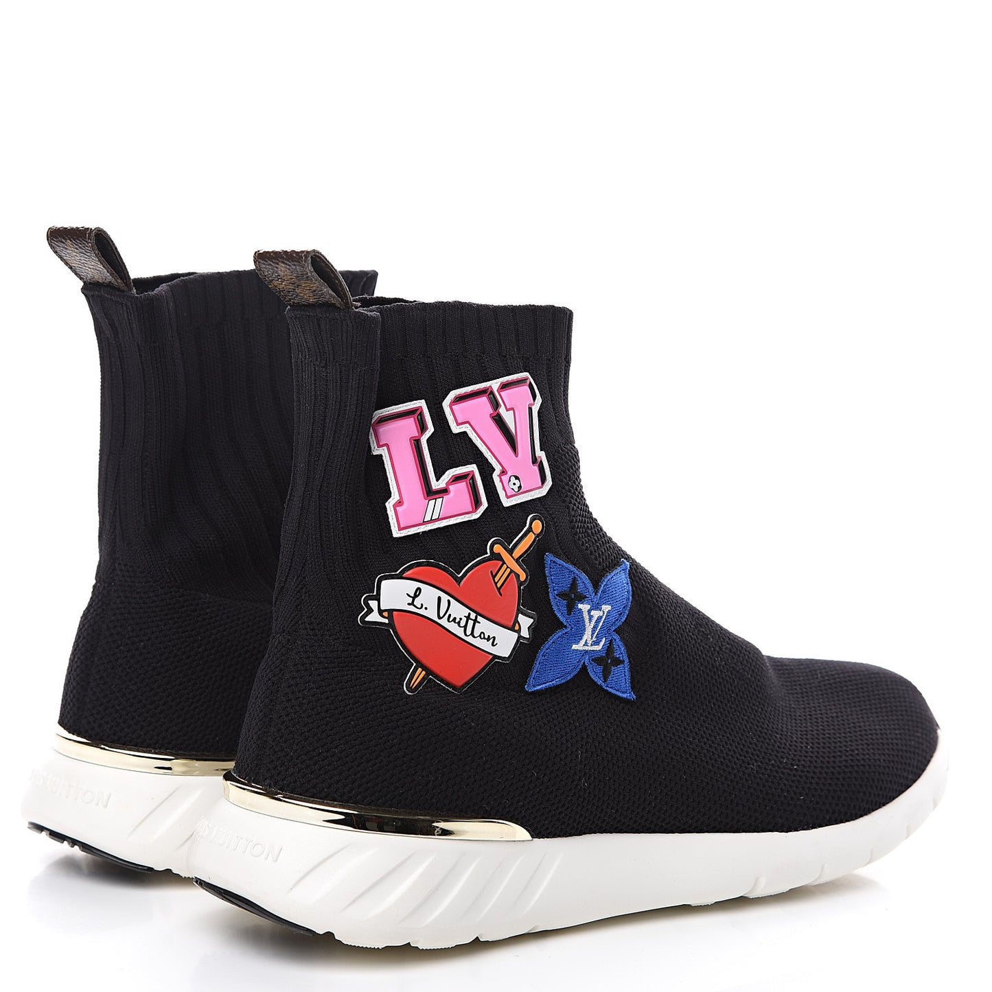 Stretch Fabric LV Black Heart Sock Sneaker 40 Black