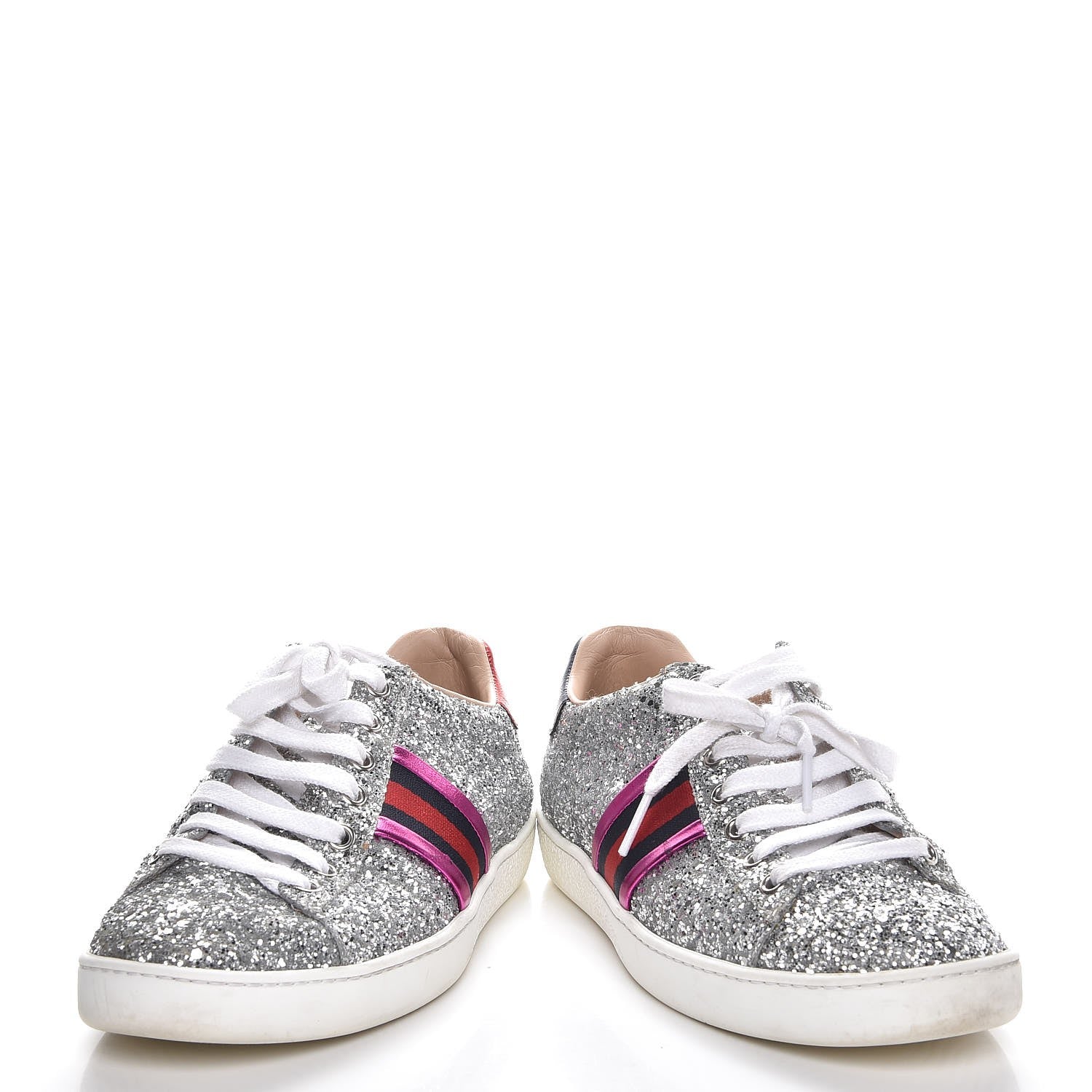 Gucci Glitter Web Ace Sneakers 36.5 Silver 6 of 12