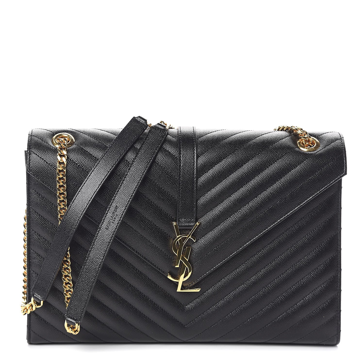 Saint Laurent Grain De Poudre Matelasse Chevron Large Monogram Satchel Black 1 of 9
