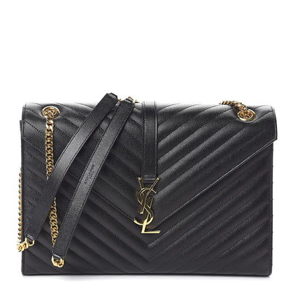 Saint Laurent Grain De Poudre Matelasse Chevron Large Monogram Satchel Black 1 of 9