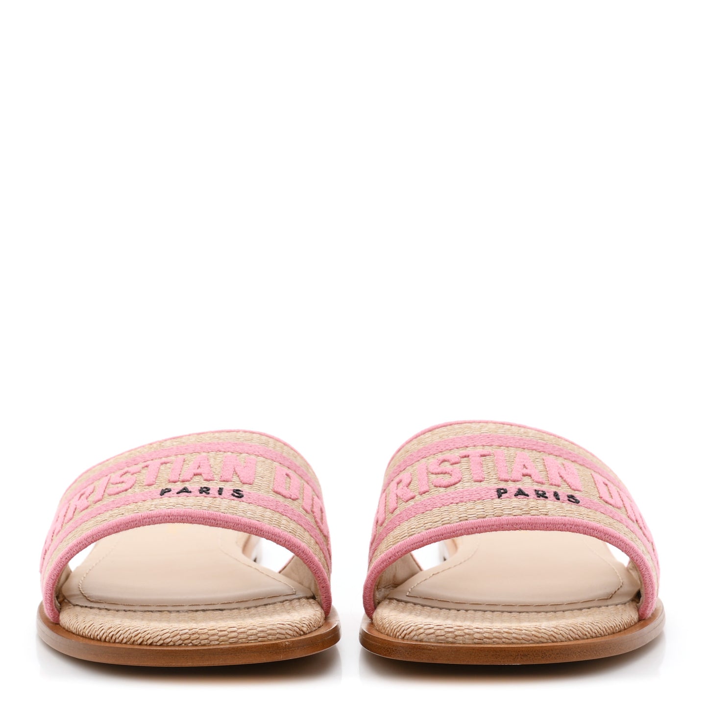 Straw Embroidered Dway Flat Slide Sandals 38 Rose Begonia