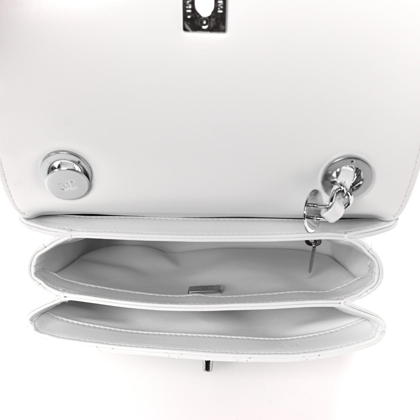 Lambskin Crystal Quilted Mini Trendy CC Dual Handle Flap Bag White