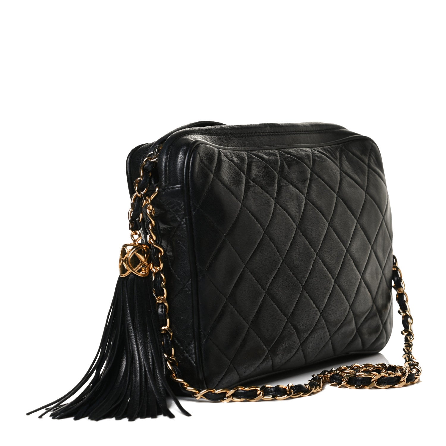 Chanel Lambskin Quilted CC Tassel Camera Case Black 3 of 9