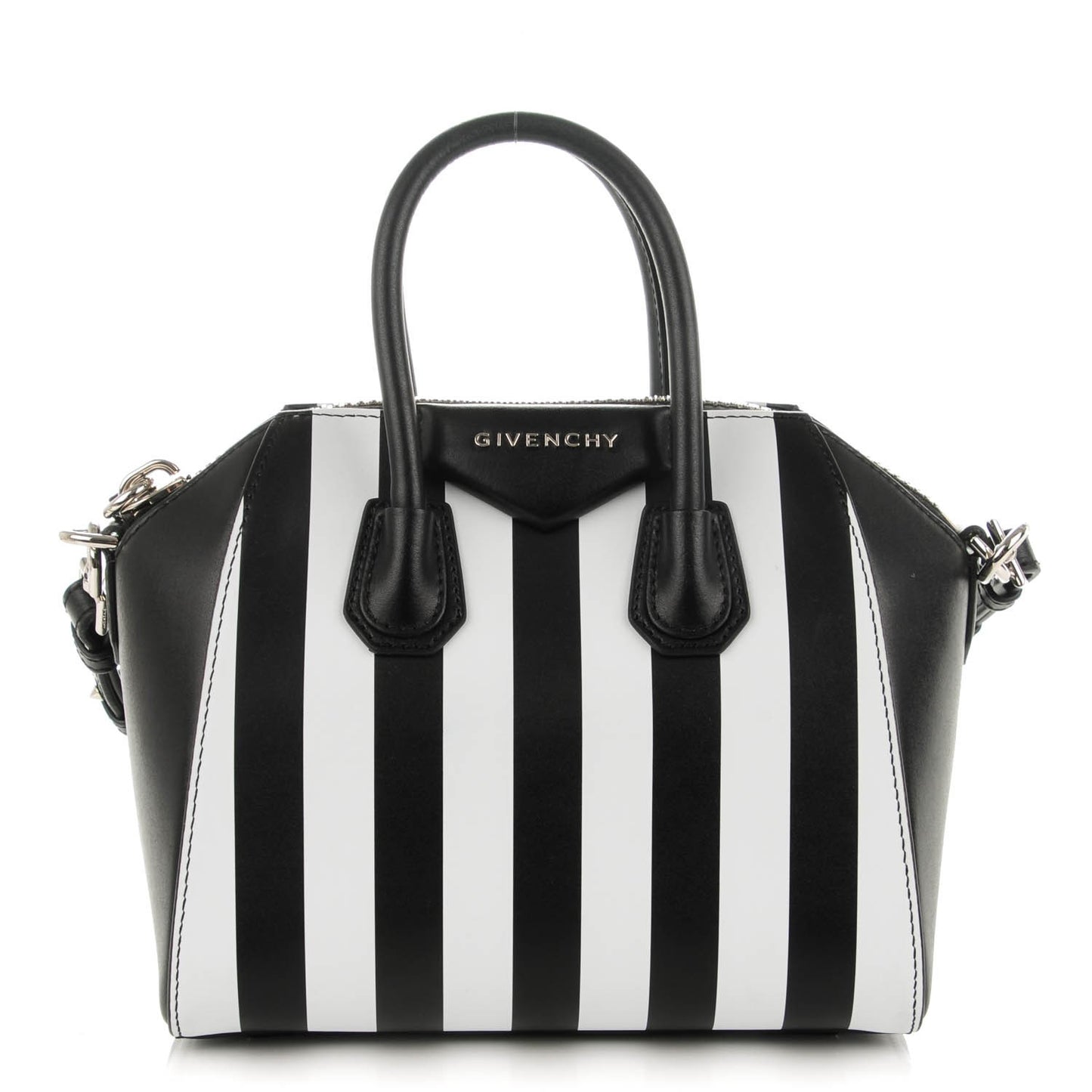 Calfskin Striped Mini Antigona Black White