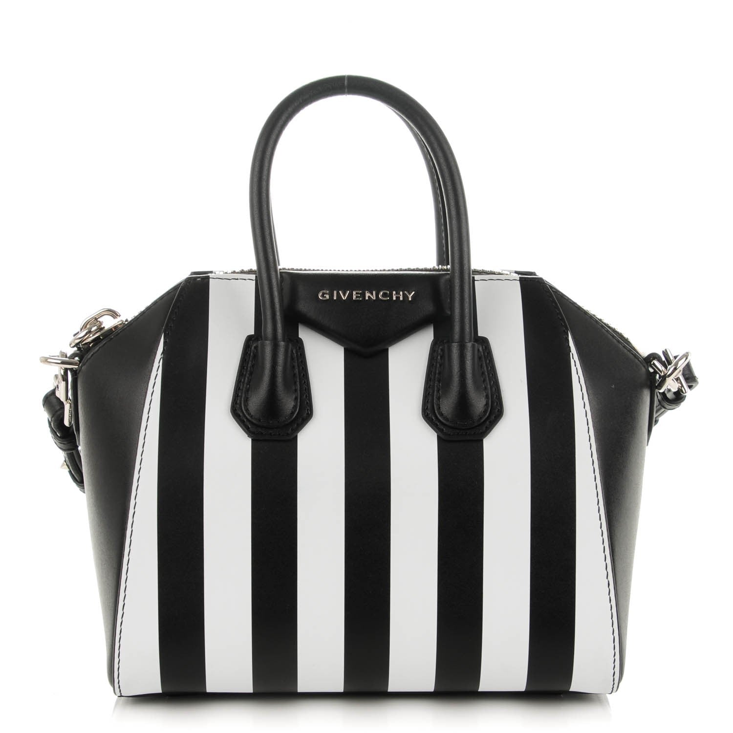 Givenchy Calfskin Striped Mini Antigona Black White 1 of 8