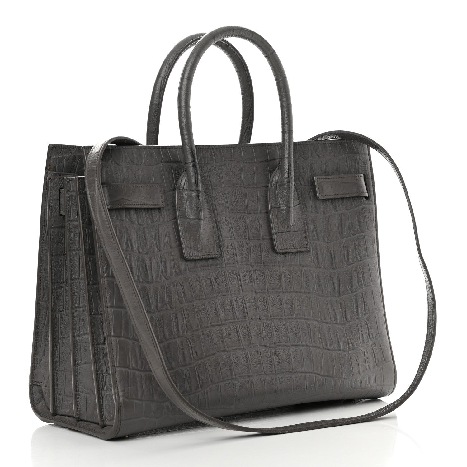 Saint Laurent Calfskin Crocodile Embossed Small Sac De Jour Fog 3 of 23