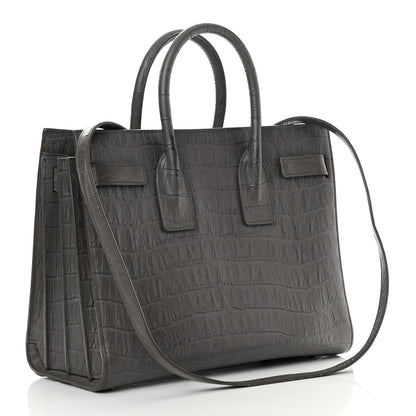 Saint Laurent Calfskin Crocodile Embossed Small Sac De Jour Fog 3 of 23